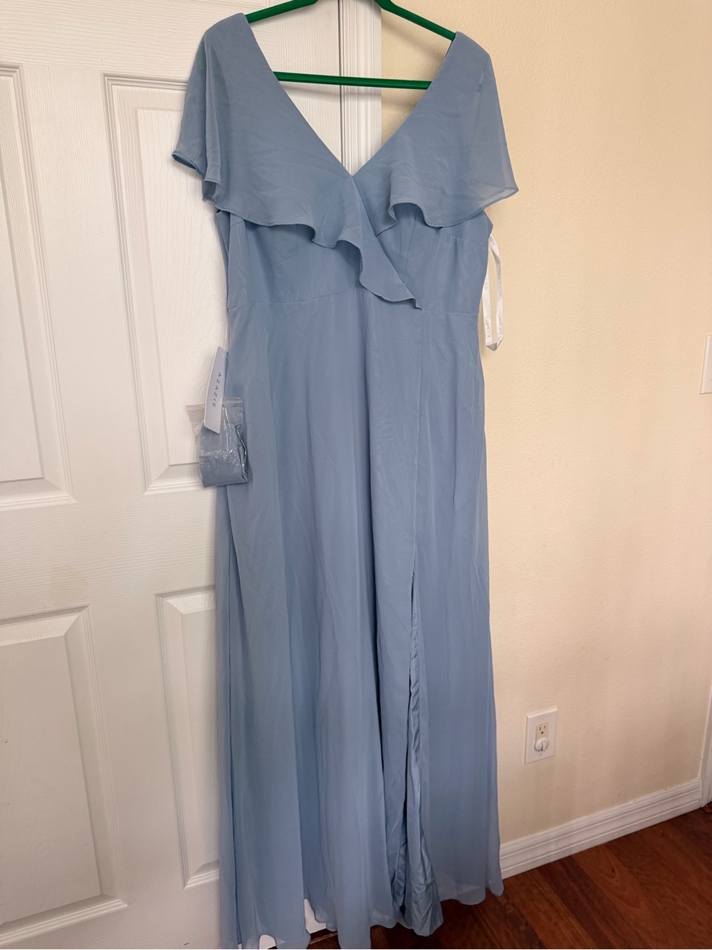 Avery Dusty Blue Ruffle V-Neck Maxi Gown